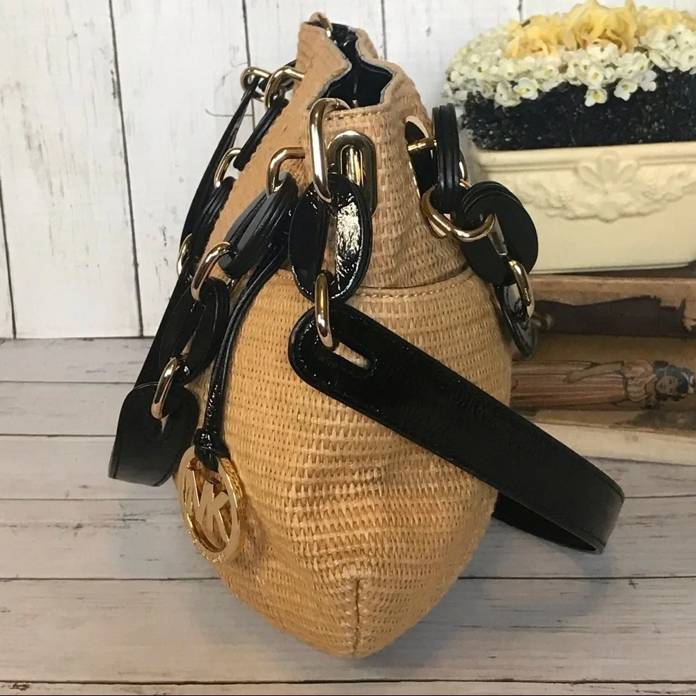 Michael Kors Raffia Textile and Leather Hobo Bag